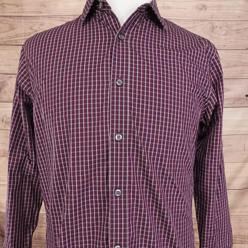 Banana Republic Shirt Mens Medium Plaid Non Iron Tailored Slim Fit Long Sleeve
